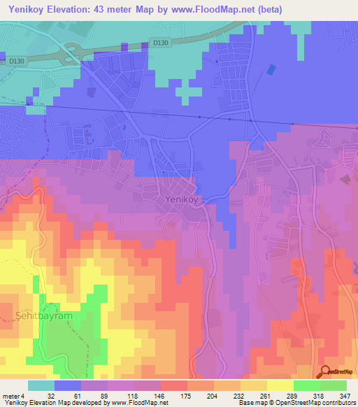 Yenikoy,Turkey Elevation Map