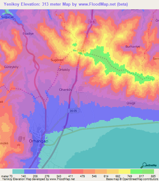 Yenikoy,Turkey Elevation Map