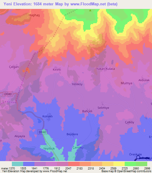 Yeni,Turkey Elevation Map