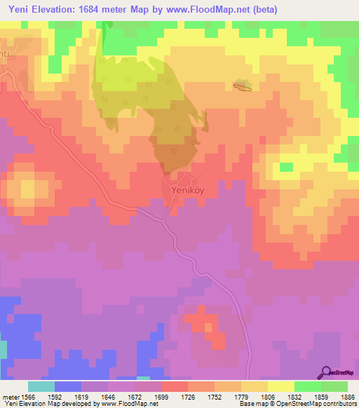 Yeni,Turkey Elevation Map