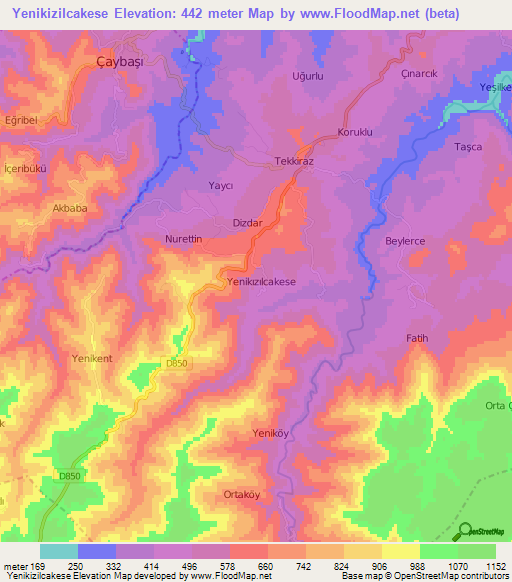 Yenikizilcakese,Turkey Elevation Map