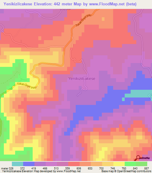 Yenikizilcakese,Turkey Elevation Map