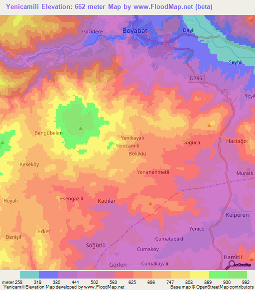 Yenicamili,Turkey Elevation Map