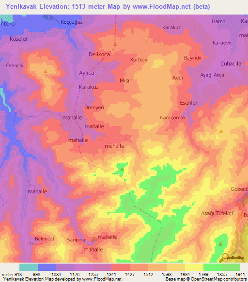 Yenikavak,Turkey Elevation Map