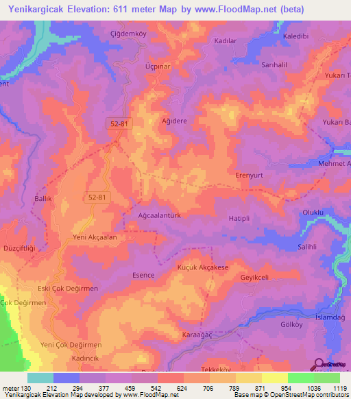 Yenikargicak,Turkey Elevation Map