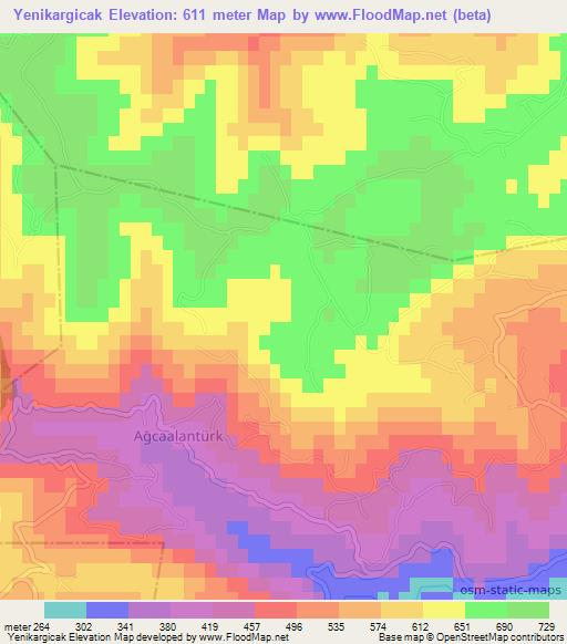 Yenikargicak,Turkey Elevation Map