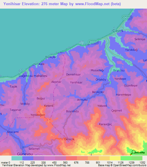 Yenihisar,Turkey Elevation Map