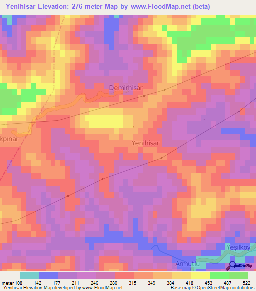 Yenihisar,Turkey Elevation Map