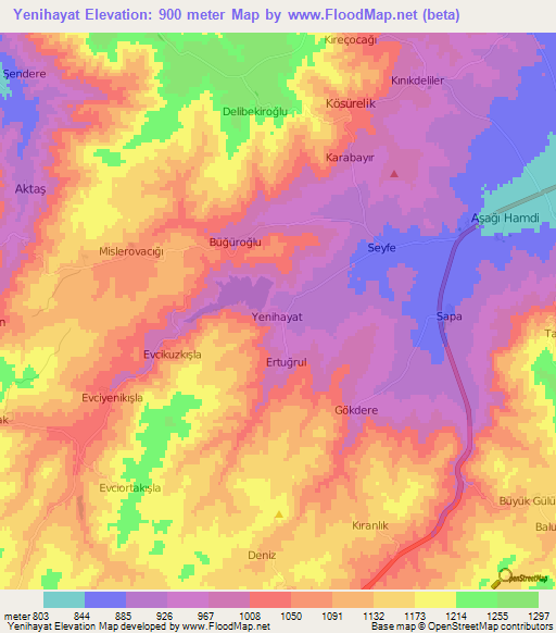 Yenihayat,Turkey Elevation Map
