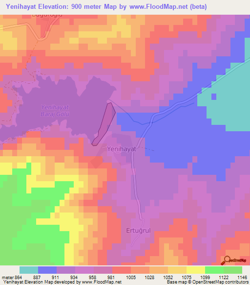 Yenihayat,Turkey Elevation Map