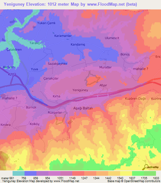 Yeniguney,Turkey Elevation Map