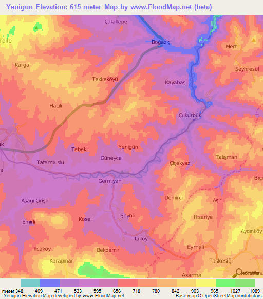 Yenigun,Turkey Elevation Map