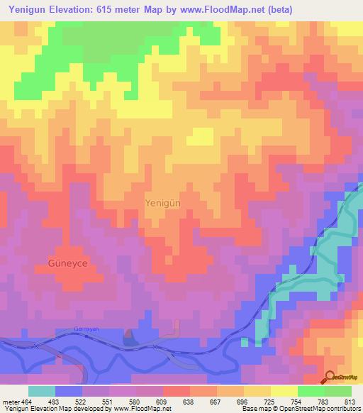 Yenigun,Turkey Elevation Map