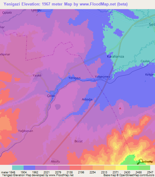 Yenigazi,Turkey Elevation Map