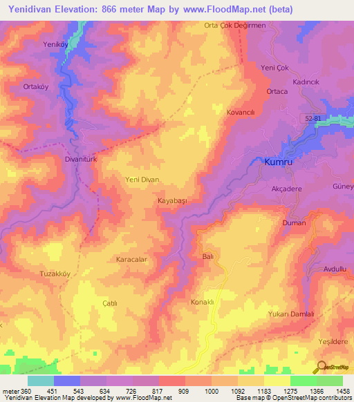 Yenidivan,Turkey Elevation Map