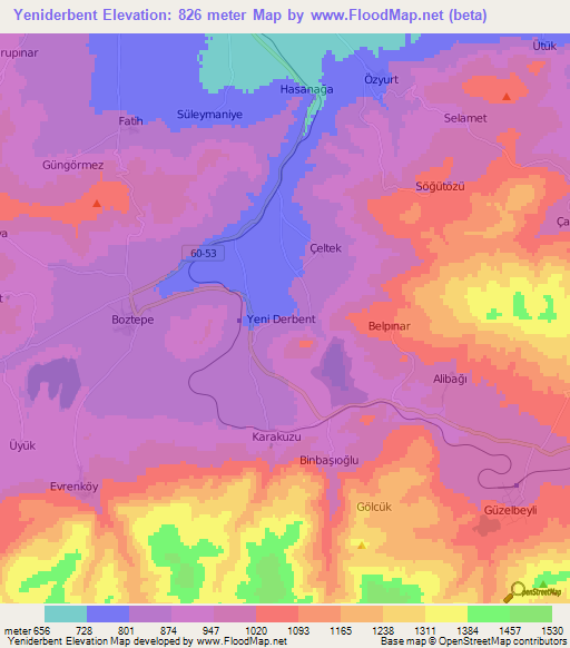 Yeniderbent,Turkey Elevation Map