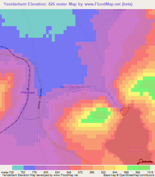 Yeniderbent,Turkey Elevation Map