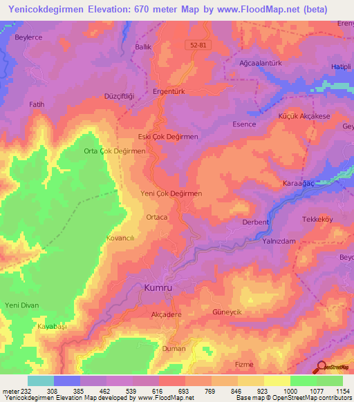 Yenicokdegirmen,Turkey Elevation Map