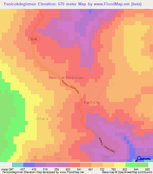 Yenicokdegirmen,Turkey Elevation Map