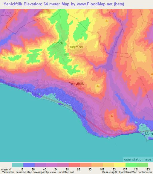 Yeniciftlik,Turkey Elevation Map