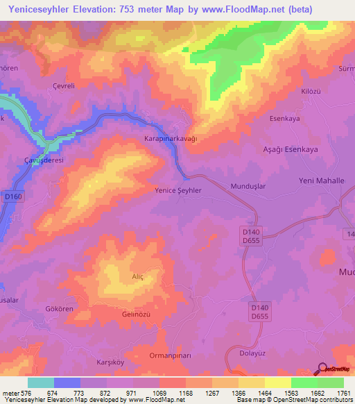 Yeniceseyhler,Turkey Elevation Map