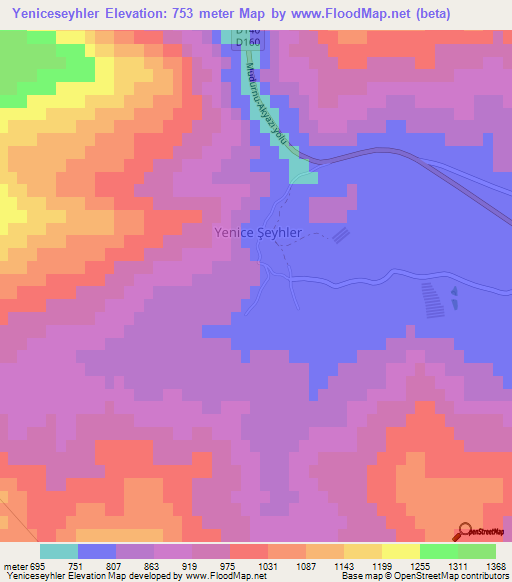 Yeniceseyhler,Turkey Elevation Map