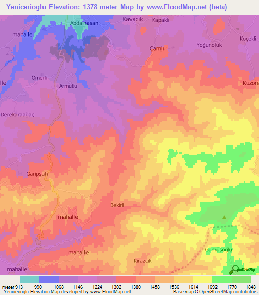 Yenicerioglu,Turkey Elevation Map