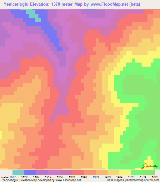 Yenicerioglu,Turkey Elevation Map