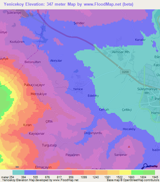 Yenicekoy,Turkey Elevation Map