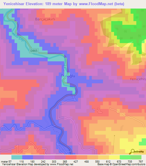 Yenicehisar,Turkey Elevation Map