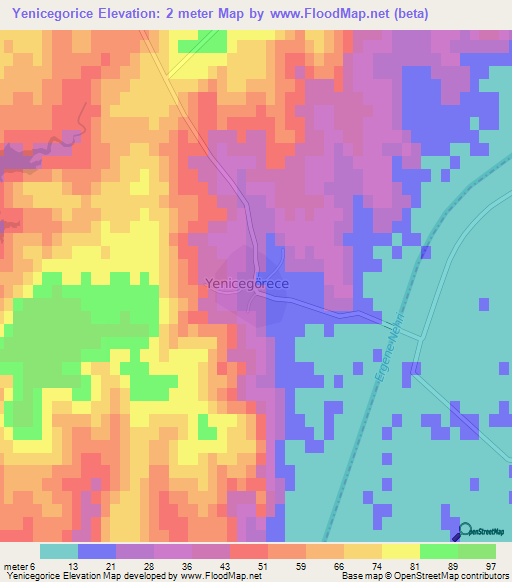 Yenicegorice,Turkey Elevation Map