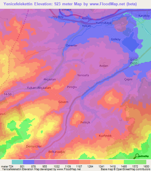 Yenicefelekettin,Turkey Elevation Map