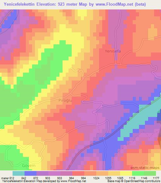 Yenicefelekettin,Turkey Elevation Map