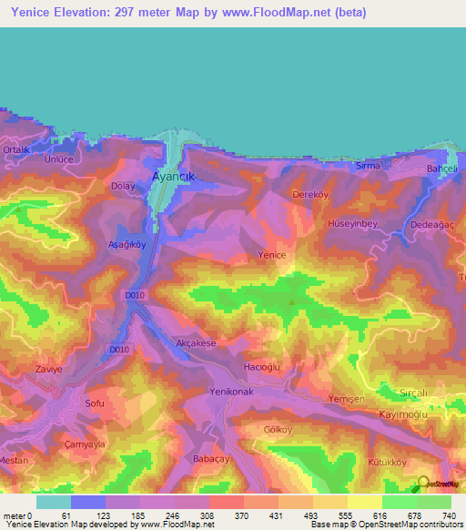 Yenice,Turkey Elevation Map