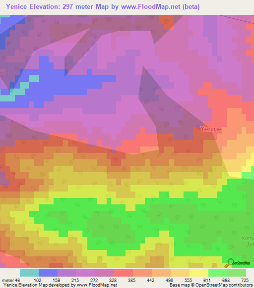 Yenice,Turkey Elevation Map