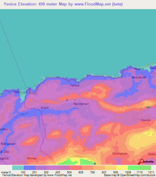 Yenice,Turkey Elevation Map