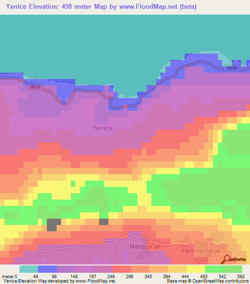 Yenice,Turkey Elevation Map