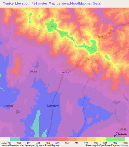 Yenice,Turkey Elevation Map