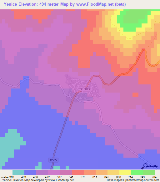 Yenice,Turkey Elevation Map