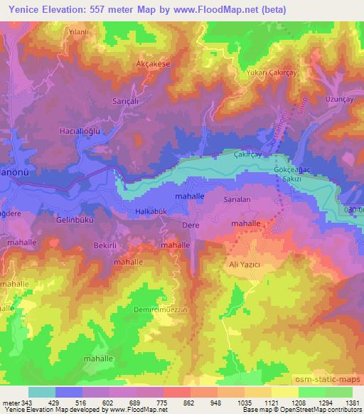 Yenice,Turkey Elevation Map