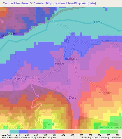 Yenice,Turkey Elevation Map