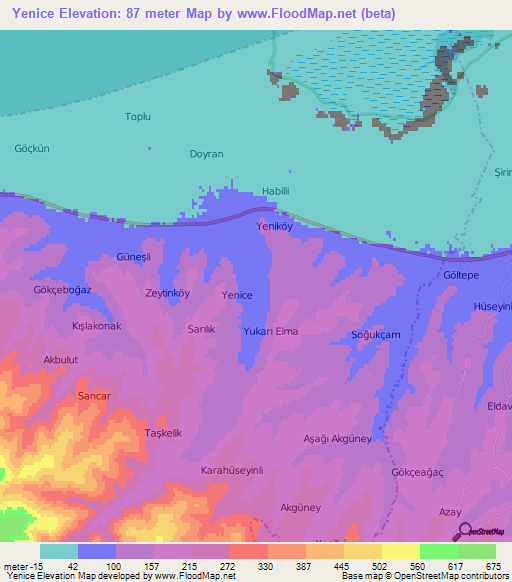 Yenice,Turkey Elevation Map