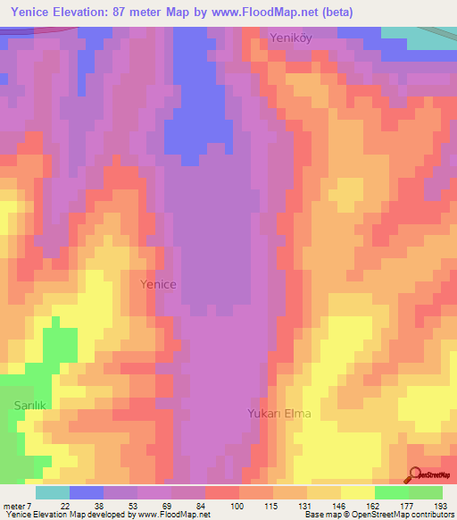 Yenice,Turkey Elevation Map