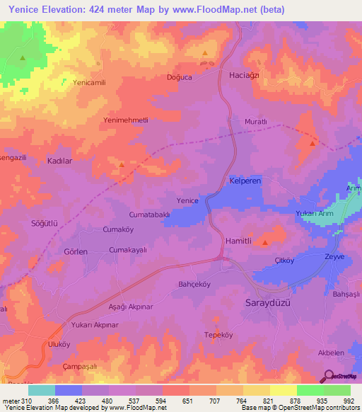 Yenice,Turkey Elevation Map