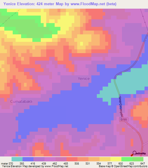 Yenice,Turkey Elevation Map