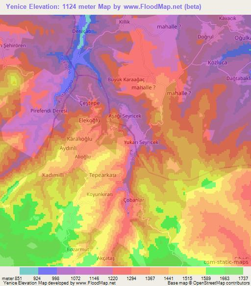 Yenice,Turkey Elevation Map