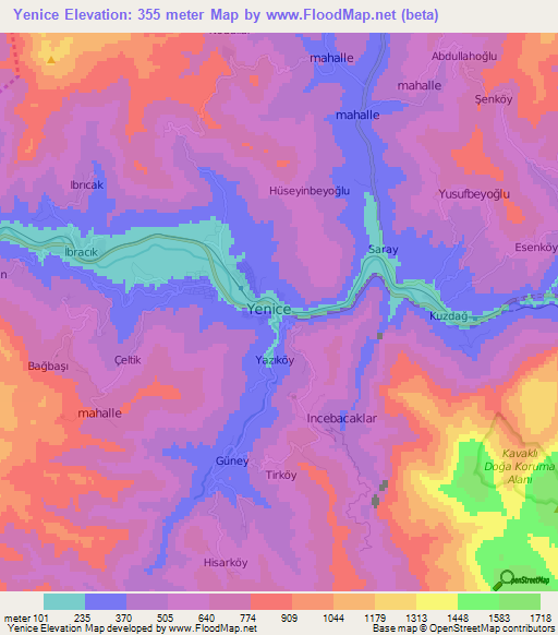 Yenice,Turkey Elevation Map