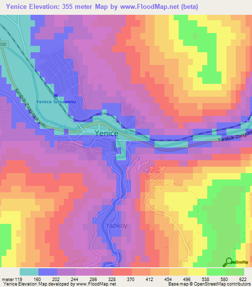 Yenice,Turkey Elevation Map