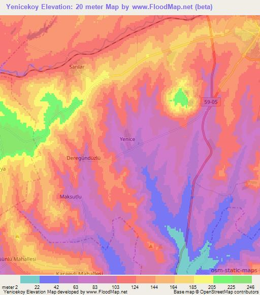 Yenicekoy,Turkey Elevation Map