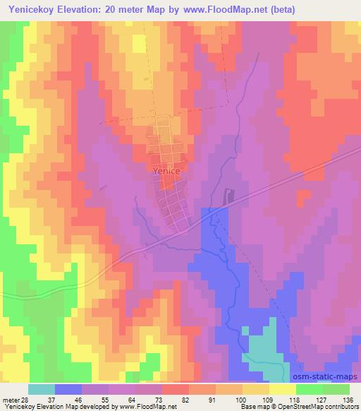 Yenicekoy,Turkey Elevation Map